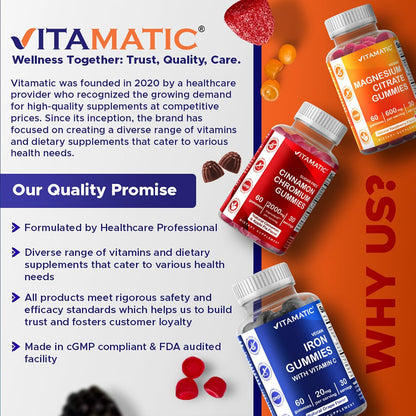 Vitamatic Sugar Free Melatonin 60 mg Per Serving - 60 Vegetarian Gummies | Non-Habit Forming High Potency Melatonin Supplement