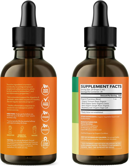 Organic Turmeric Supplement Liquid Drops, Unflavored,1 Fl Oz, 30 Servings | Liquid Turmeric with Black Pepper, USDA Certified, Vegan, Non-GMO 1000mg Curcumin for Movement and Immune Support