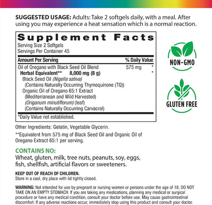 Rainbow Light Oil of Oregano with Black Seed Oil | 90 Softgels | Naturally Occurring Carvacrol & Thymoquinone
