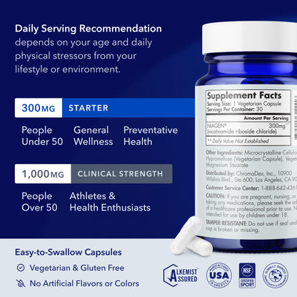 TRU NIAGEN Patented NAD+ Supplement, 300mg Niagen, 30 Servings | Nicotinamide Riboside (NR) Take 1 Daily | 1 Bottle