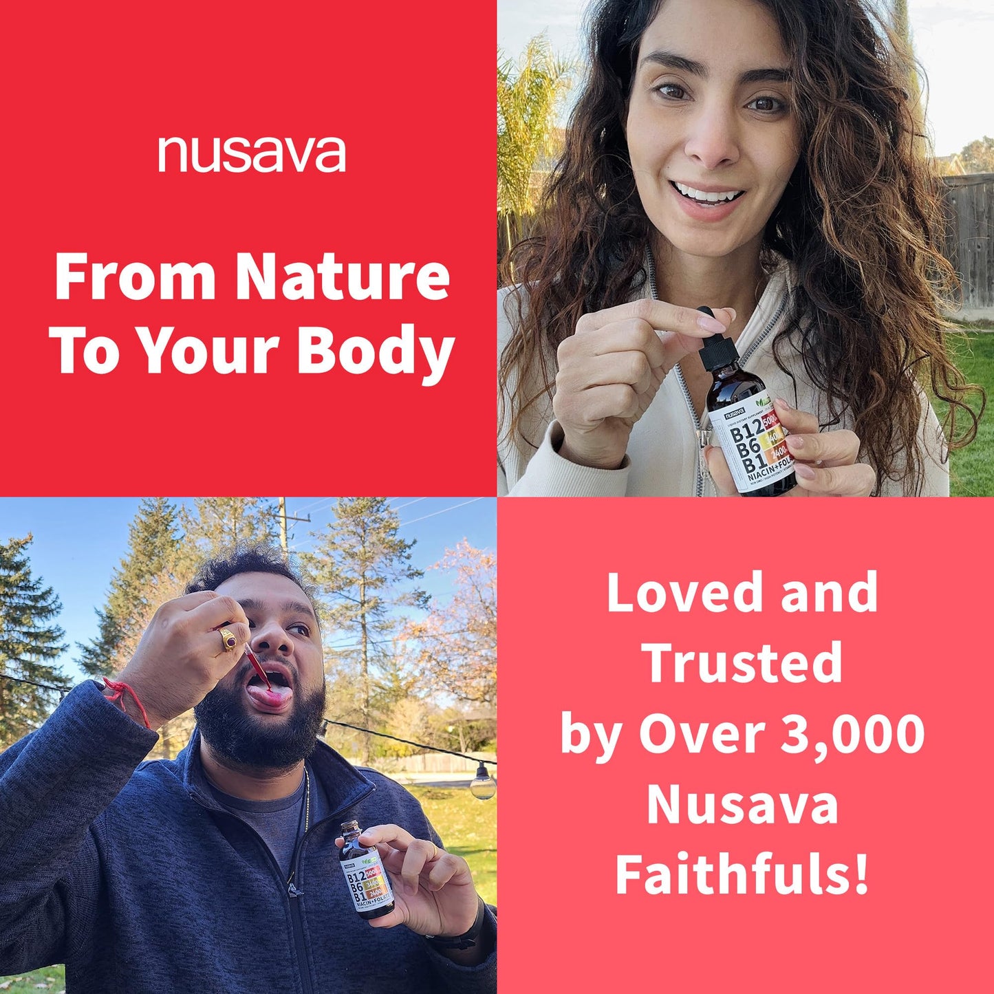 NUSAVA (2 Pack) Vitamin B12 Liquid Drops with B6, B1, Niacin & Folate — B12 Sublingual Vitamin B Complex, Methylcobalamin 5000 mcg, for Energy, Brain & Heart Support, Raspberry Flavor, 80 Servings