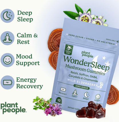 Plant People WonderSleep Mushroom Gummies Supplement for Sleep, Trial Size