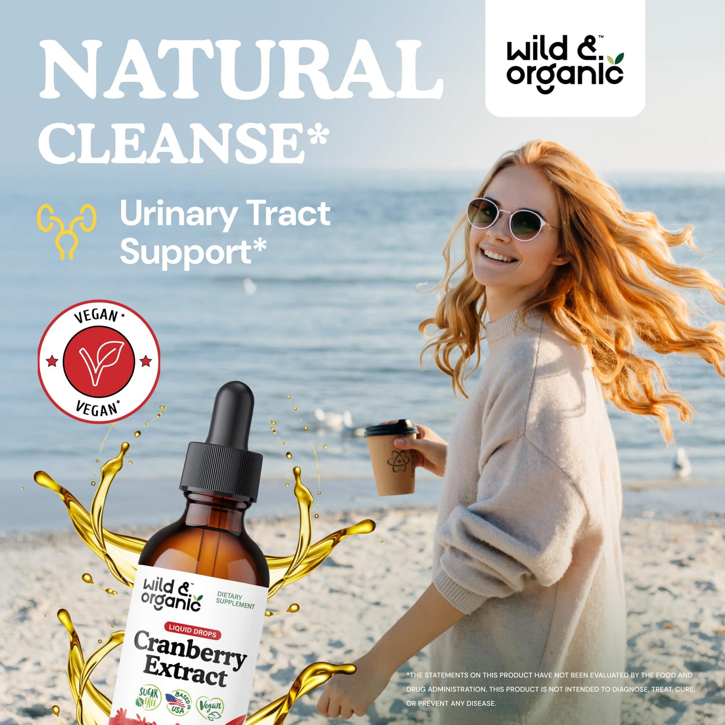 Wild & Organic Cranberry Concentrate Liquid Drops - Urinary Tract Support with Cranberry Supplement for Women & Men - 500 mg Extract per Serving - Vegan, Sugar & Alcohol-Free - 4 fl oz
