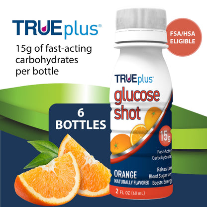 TRUEplus Glucose Shot, 15g Carbohydrates, Mixed Berry Flavor, 6 Pack | 15g Fast-Acting Carbohydrates, Fat Free, Gluten Free, Boosts Energy, Great Tasting and Easy to Use