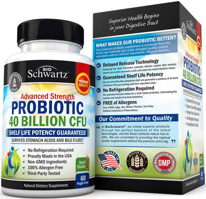 Daily Probiotic Supplement with 40 Billion CFU - Gut Health Complex with Astragalus