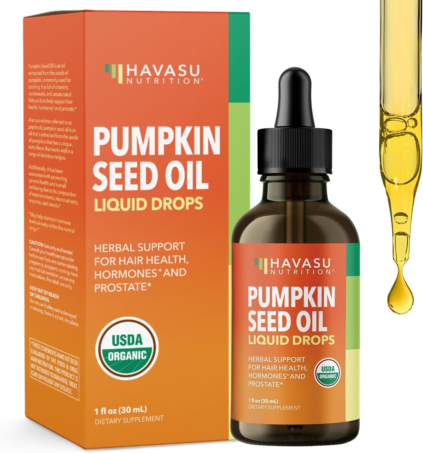 Organic Pumpkin Seed Oil Cold-Pressed, USDA Certified, Unflavored, 1 Fl Oz | Vegan, Non-GMO Pumpkin Seed Liquid Drops for Men and Women, Hair Health, Hormone Balance, and Prostate Health, 2-Month Supply