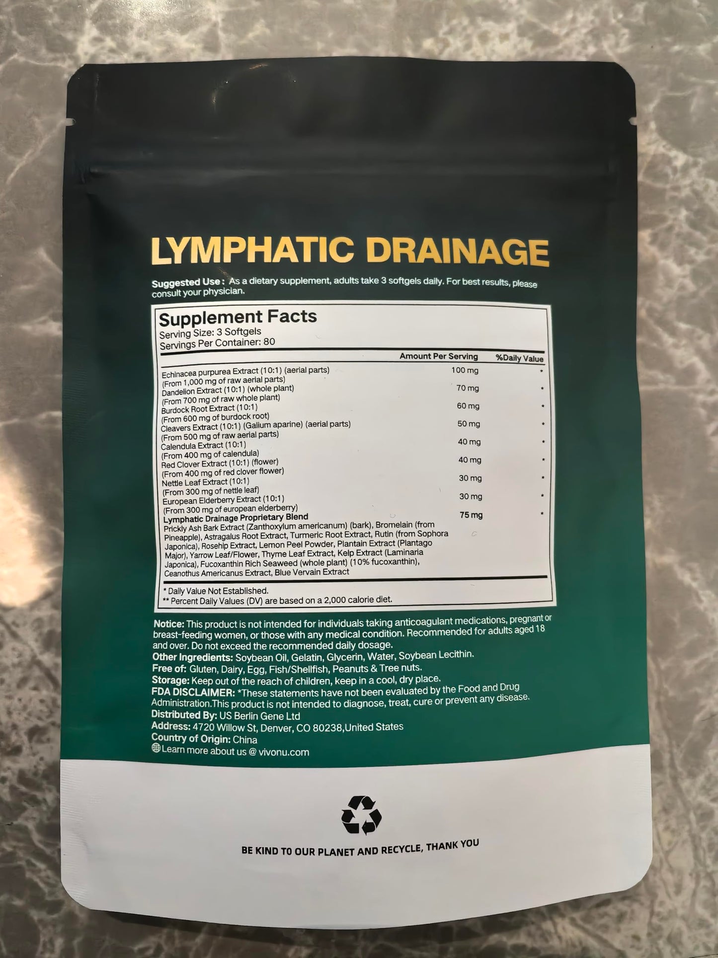 Lymphatic Drainage Supplements, 240 Softgels, Lymph System Support Supplement for Women & Men, 21-in-1 Herbal Blend with Echinacea, Dandelion, Burdock, Bromelain, Calendula, Turmeric & More, 1 Bag