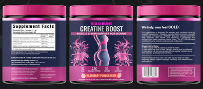 Bold Buns Creatine for Women – Supplement with Collagen & BCAA – Supports Muscle Development, Post-Workout Recovery, Skin Elasticity, Healthy Hair & Nail (30 Servings, Unflavored)