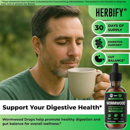 Wormwood Extract for Digestive Health & Liver Detox - Natural Intestinal Cleanse Wormwood Herb Supplement, Supports Gut Health for Women and Men & Life Balance - Made in USA 2 FL Oz