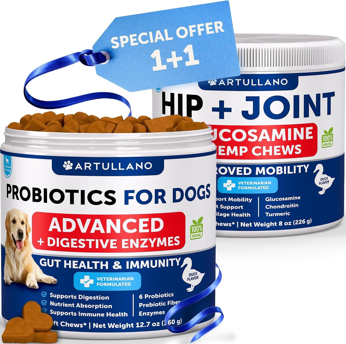 Probiotic Chews for Dogs - Supplement Bundle - Gut Health, Immunity, Yeast Balance - Glucosamine, Chondroitin, MSM