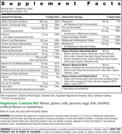 Rainbow Light Womens Multivitamin One + | 150 Caplets | Supports Cellular Energy & Antioxidant Health | Real Food Nutrients, Digestive Enzymes & Probiotics | with Vitamins C, D, and Zinc