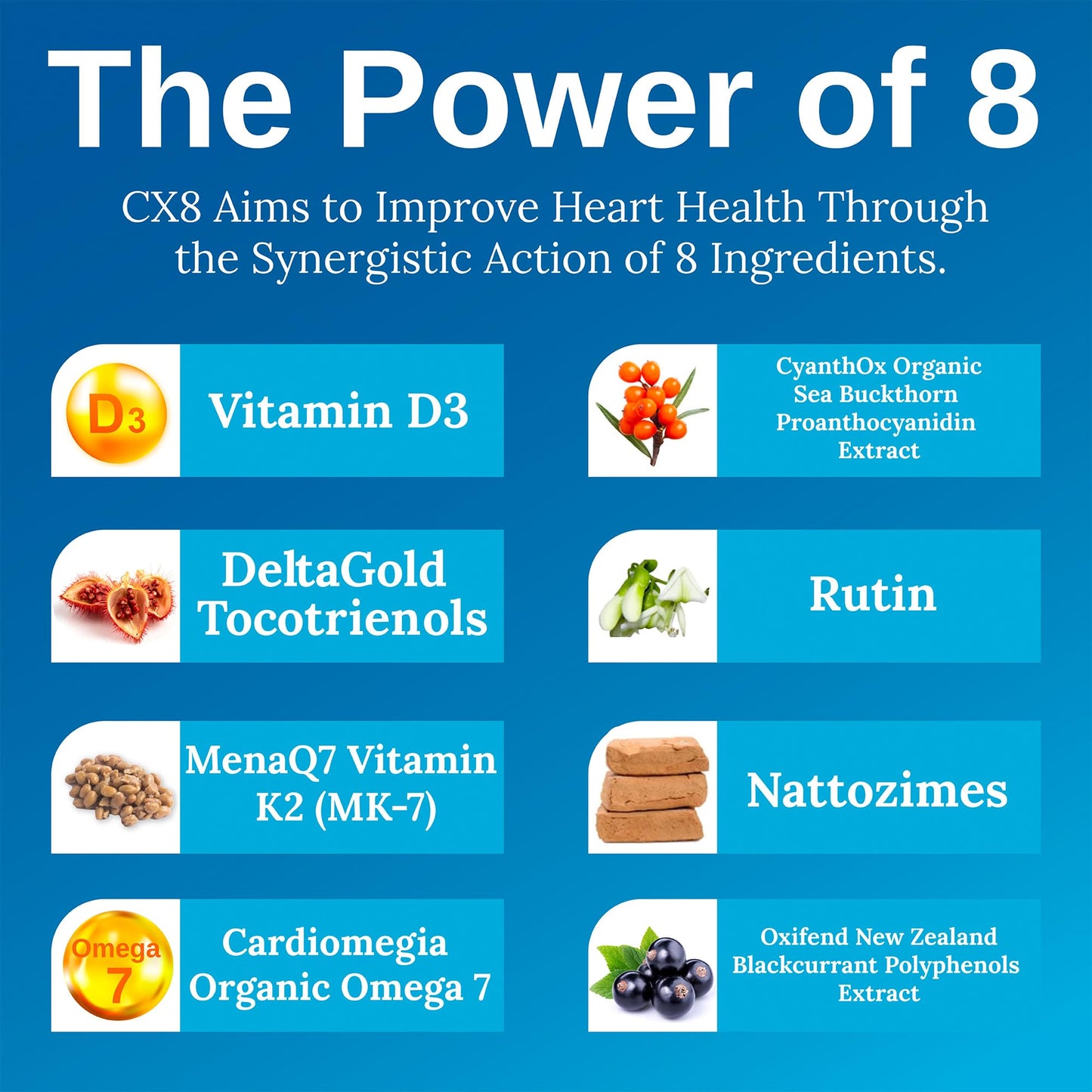 Xtendlife CX8 Heart Health Supplement for Cardiovascular Support, Circulation, and Arterial Health - with Vitamin K2 MK7, D3, Tocotrienols, and Sea Buckthorn-30 Day Supply