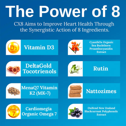 Xtendlife CX8 Heart Health Supplement for Cardiovascular Support, Circulation, and Arterial Health - with Vitamin K2 MK7, D3, Tocotrienols, and Sea Buckthorn-30 Day Supply