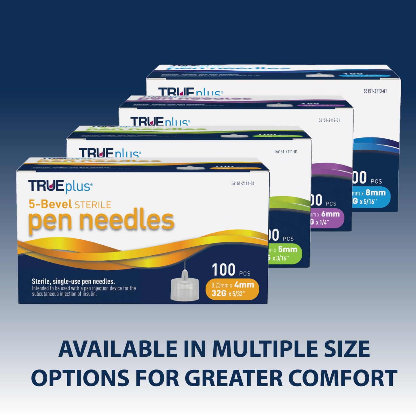 TRUEplus 5-Bevel Sterile Pen Needles, 32G x 4mm (5/32 Inch), 50 Count | For Use with Pen Injection Device, Single-Use Needles, Compatible Thread with Major Pen Devices, Silicone Coated