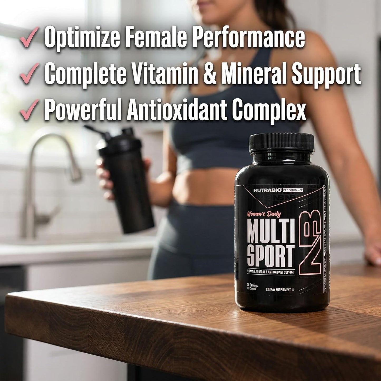 NutraBio Multisport for Women - Womens MultiVitamin - 33 Vitamins, Minerals, Micronutrients - Rich in Antioxidants - Supports Peak Athletic Performance, Energy, Metabolism (120 Vegetable Capsules)
