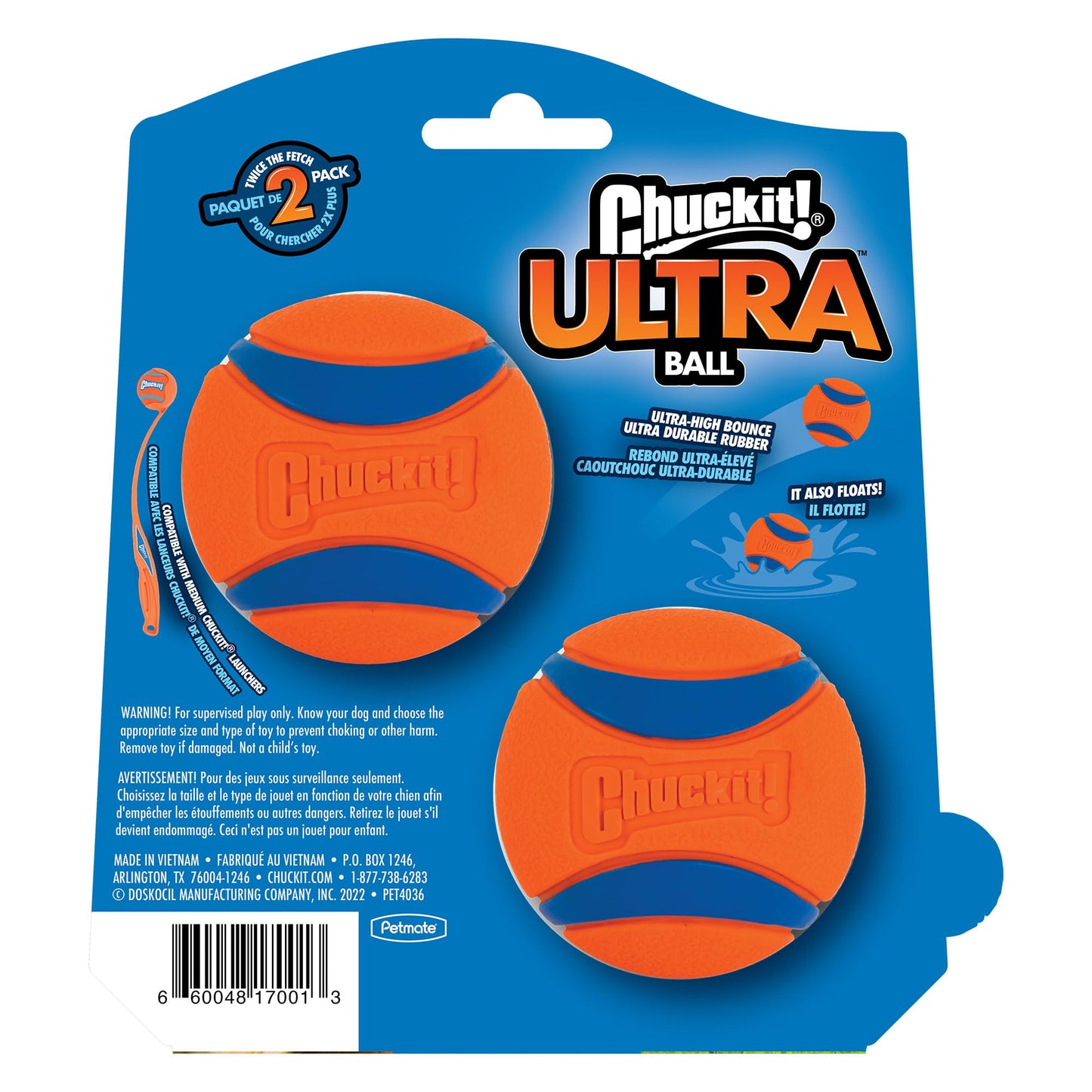 Chuckit! Ultra Ball Dog Toy - Medium Bouncy Fetch Balls For Dogs 20-60 lbs - Made from Durable Rubber - Floating Water Pet Toys - Size Medium - 2.5-inch Diameter - Pack of 2 | Bouncy durable rubber design for pups 20-60 lbs, high bounce action for active