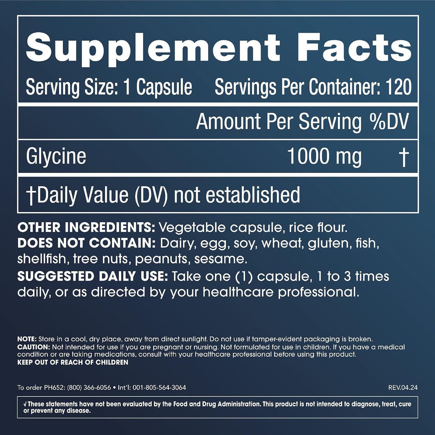 ProHealth Pure Glycine, 1000 mg Per Capsule | Promotes Restful Sleep & Morning Wakefulness, Supports Relaxation | Clinically Studied | Third-Party Tested | 120 Capsules