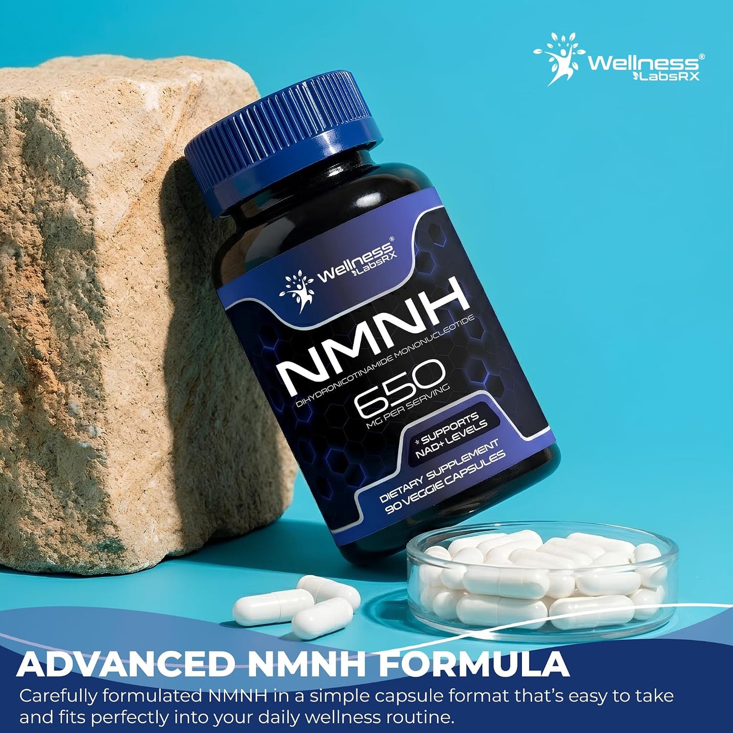 NMNH Supplements - Di-Hydro Nicotinamide Mononucleotide NMNH Capsules, Fast Absorption Ultra Strength NMN Supplement, NAD+ for Cellular Energy & Anti Aging, 650mg - Non-GMO, Gluten Free - 90 Capsules