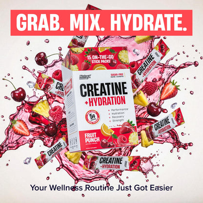 Nutrex Research Essentials Creatine + Hydration Stick Packs, 5g Creatine + Electrolytes, Sugar Free, Gluten Free, Strawberry Watermelon, 15 On-The-Go Stick Packs