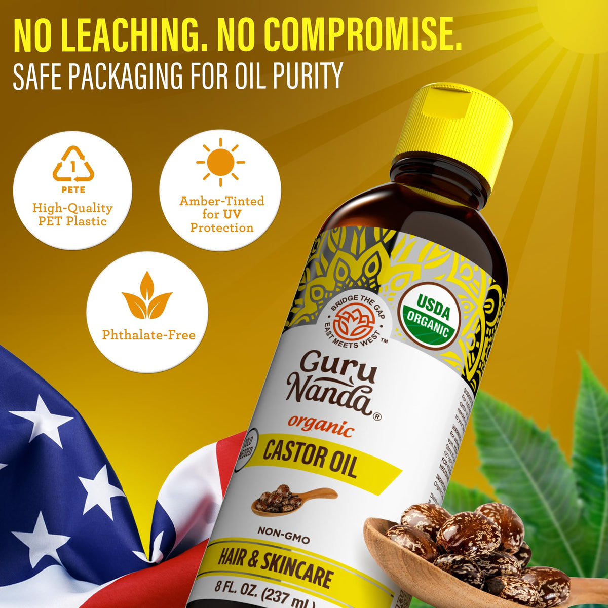 GuruNanda Castor Oil USDA Certified Organic, Pure & Natural, 8 fl oz