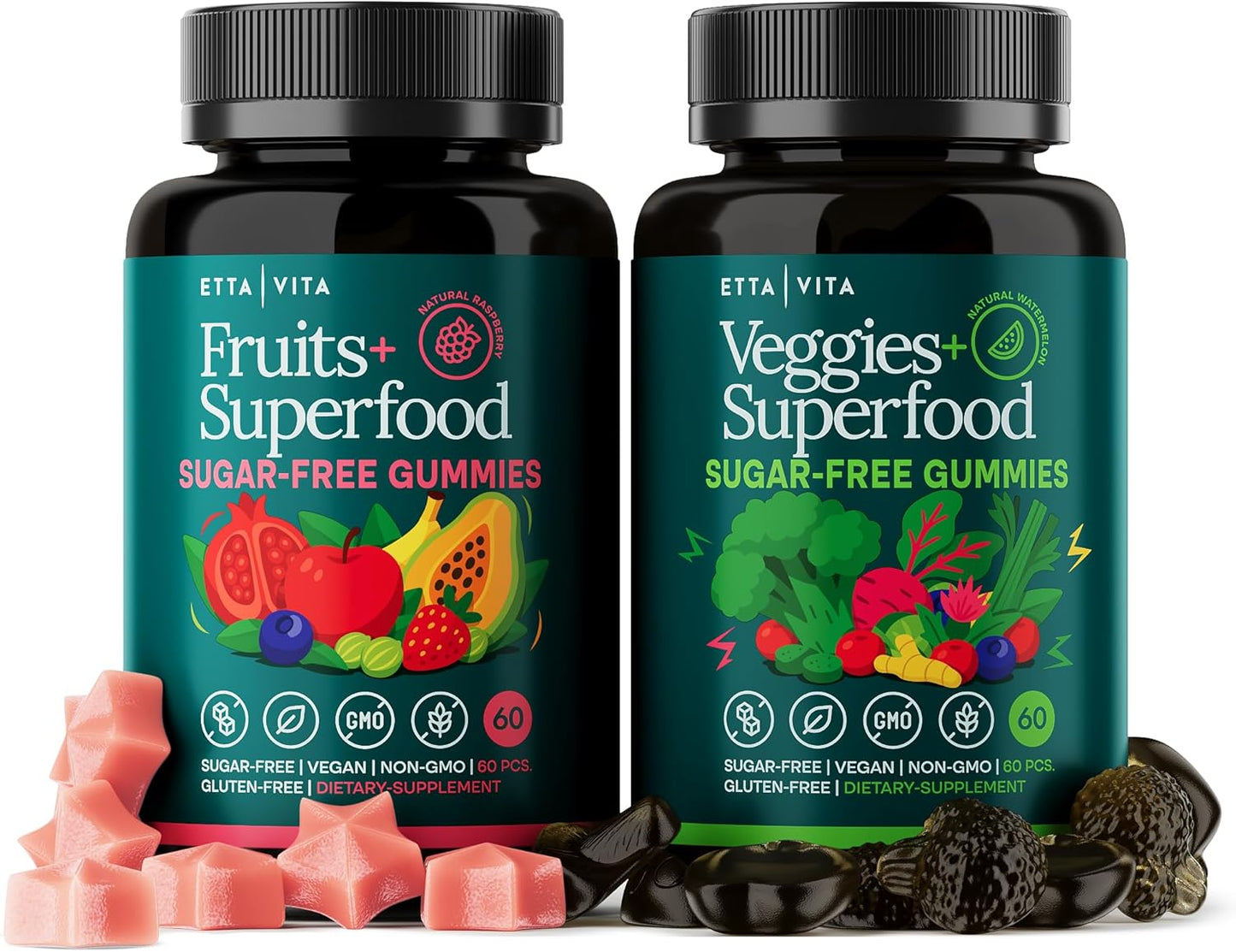 Everyday Debloat & Detox Sugar-Free Fruits and Veggies Gummies - Energy Support with Superfood Fruit and VegetableSupplement (120 Chews) Cruelty-Free, Vegan, Gluten-Free, Fruit and Vegetable Vitamin