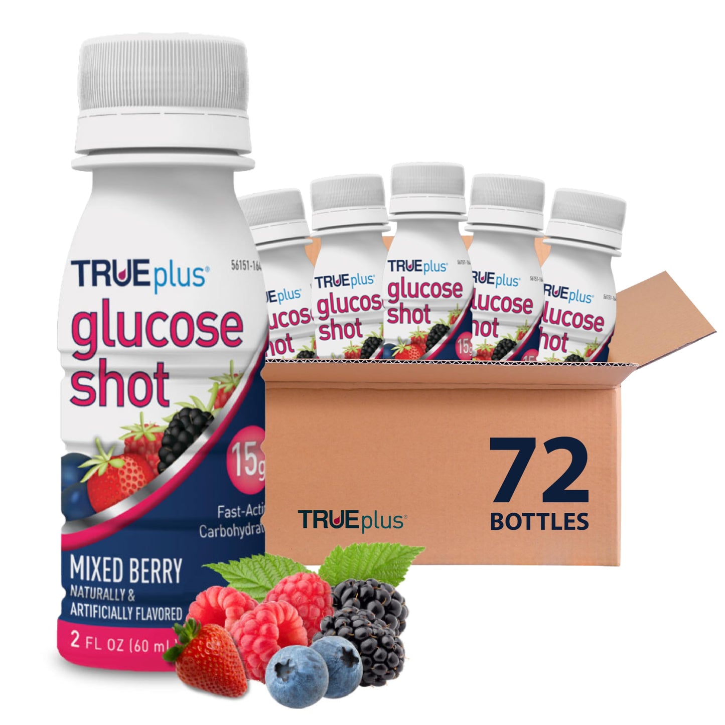 TRUEplus Glucose Shot, 15g Carbohydrates, Mixed Berry Flavor, 6 Pack | 15g Fast-Acting Carbohydrates, Fat Free, Gluten Free, Boosts Energy, Great Tasting and Easy to Use