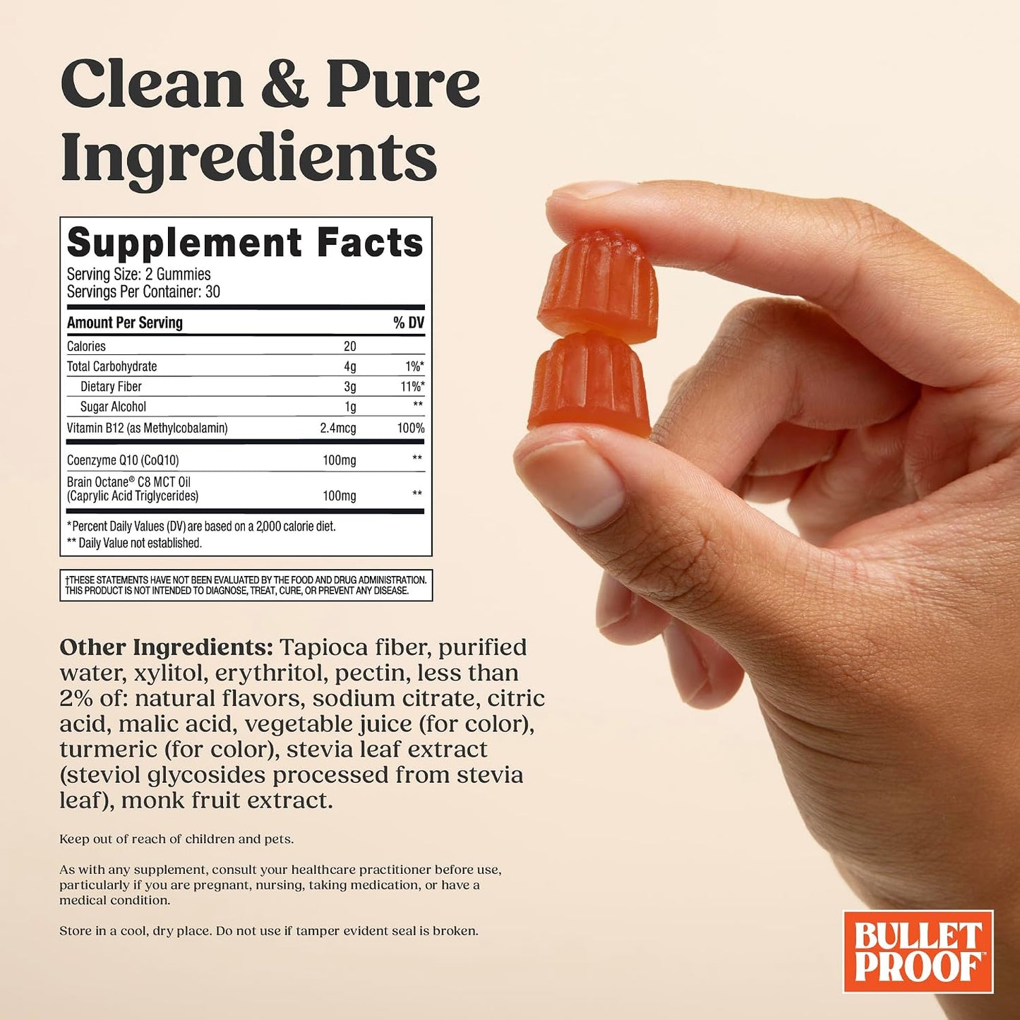 Bulletproof Sugar-Free Tropical Energy Gummies, 60 Count, Supplement for Daily & Sustained Energy with 100mg CoQ10, Daily Value of B12, 100mg Brain Octane Oil