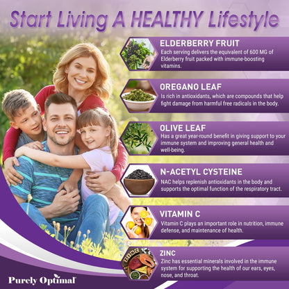 Purely Optimal Premium Black Elderberry Capsules - Sambucus Elderberry Pills for Adults