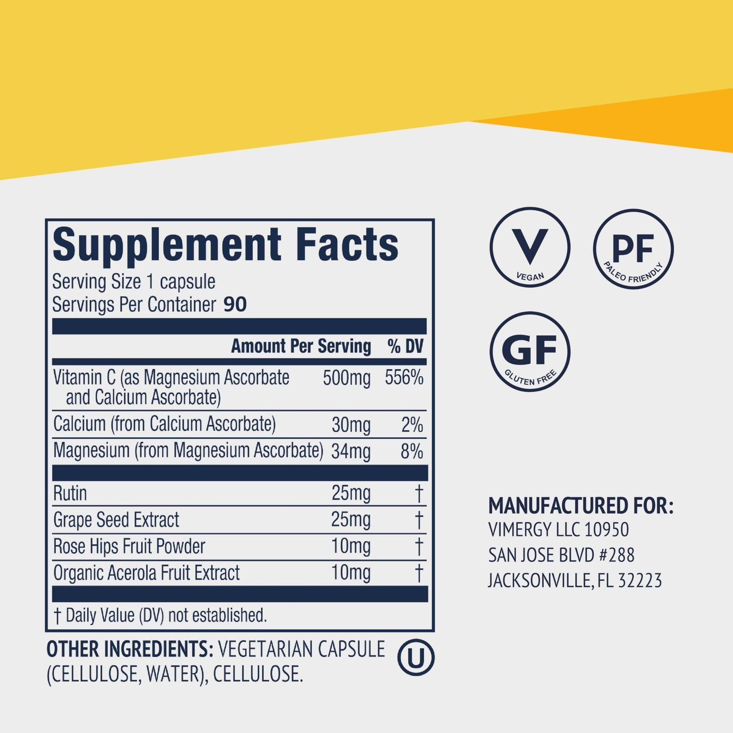 Vimergy Micro-C® Vitamin C Capsules – 500mg per Capsule, Supports Immune Health*, Promotes Collagen Production, Supports Healthy Bones*, Kosher, Vegan & Gluten-Free (90 Capsules)
