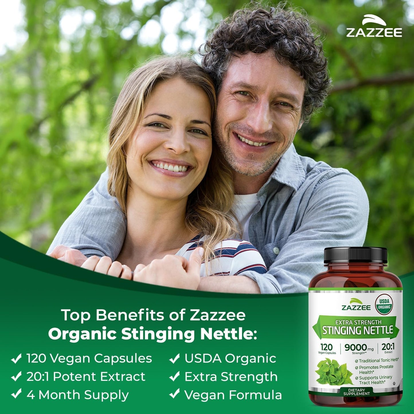 Zazzee USDA Organic Stinging Nettle Leaf 20:1 Extract, 120 Vegan Capsules, 4 Month Supply, Urtica Dioica, Respiratory, Immune & Seasonal Wellness Support, Organic Herbal Supplement, Made in the USA