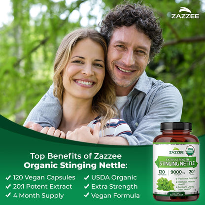 Zazzee USDA Organic Stinging Nettle Leaf 20:1 Extract, 120 Vegan Capsules, 4 Month Supply, Urtica Dioica, Respiratory, Immune & Seasonal Wellness Support, Organic Herbal Supplement, Made in the USA