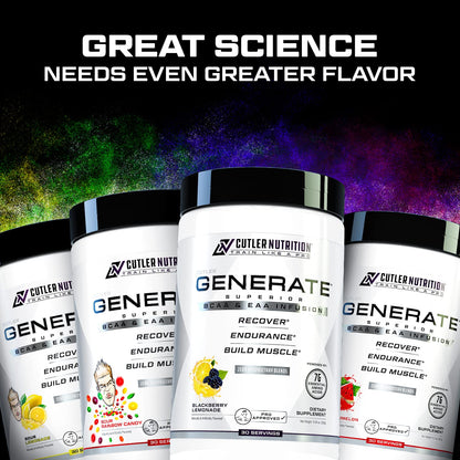 Cutler Nutrition Generate Sour Rainbow Candy BCAA EAA Powder, 30 Servings | 12.95 oz | 5g BCAAs and 2g EAAs per serving for post-workout recovery, hydration, lean muscle support and protein synthesis