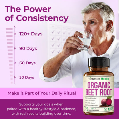 Organic Beetroot Supplement – USDA Organic Beet Root Tablets with Black Pepper for Circulation, Energy & Stamina – Nitric Oxide Support for Pre & Post Workout Performance & Endurance – 20 days supply