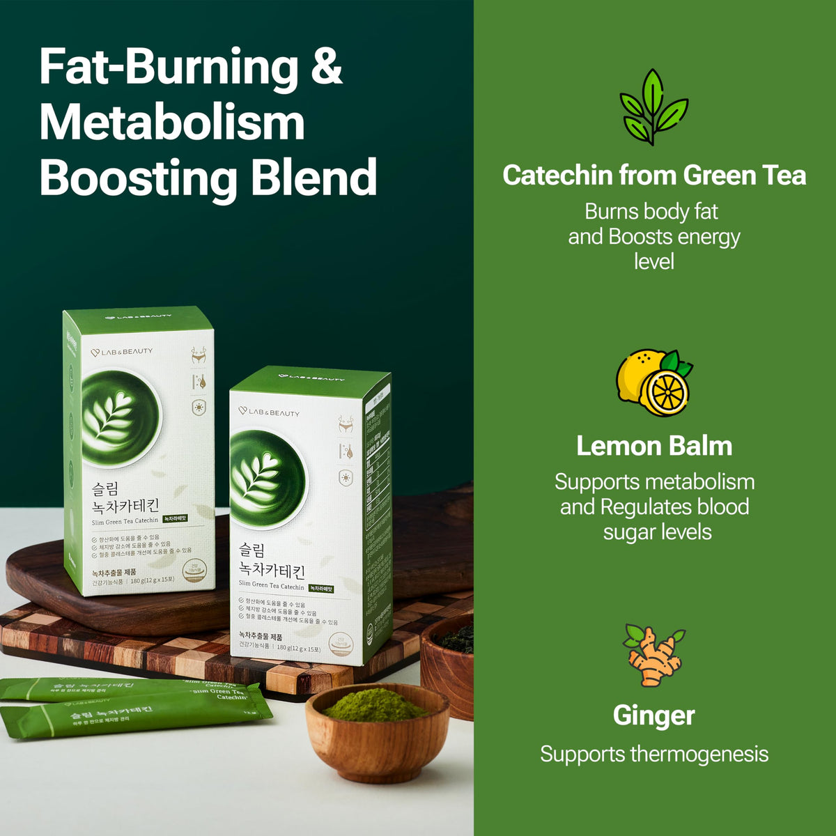 Slim Green Tea Catechin - Matcha Latte Flavor - 15 Pack - Supports Healthy Weight