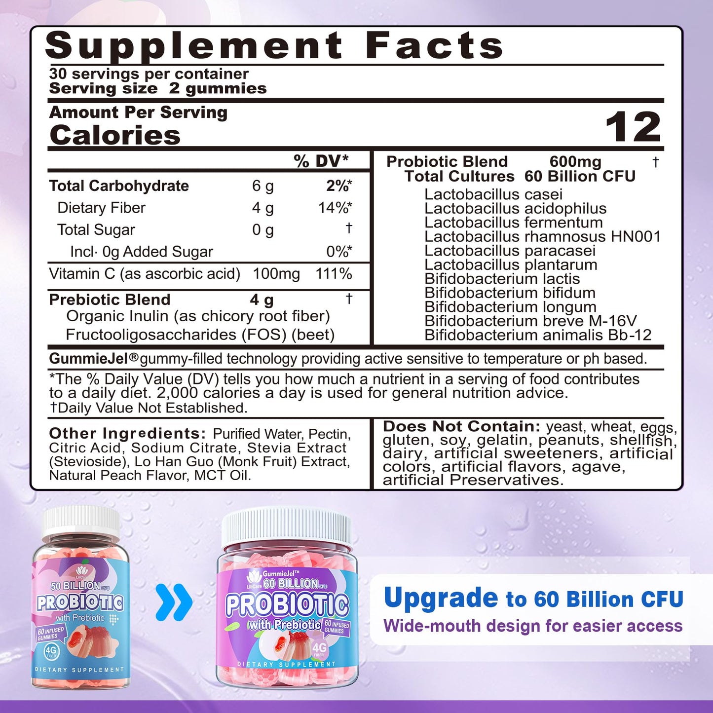 Probiotic Gummies 60 Billion CFU for Women Men & Kids, 11 Strains Probiotics + Organic Prebiotics Fiber for Immune, Digestive Health, Supports Constipation, Diarrhea, Gas & Bloating - Sugar Free, 60ct