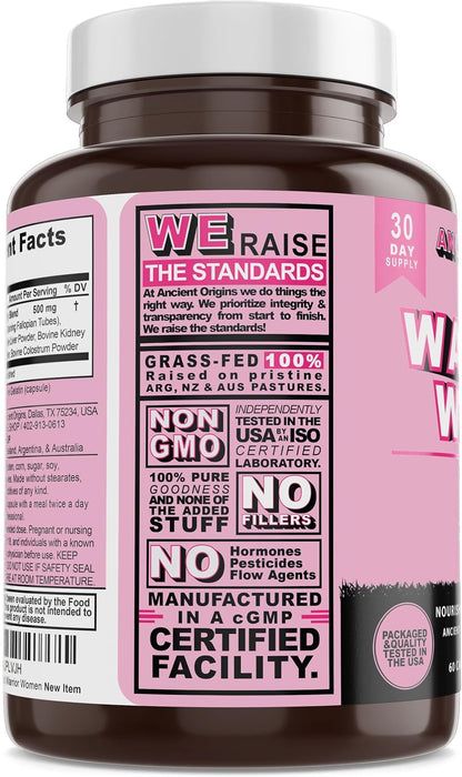 Grass Fed Beef Organ Supplement for Women 500mg – Desiccated Uterus, Ovary, Liver, Kidney, Heart & Colostrum, Non-GMO, Gluten Free, Undefatted by Ancient Origins (60 Caps, 500mg Each)