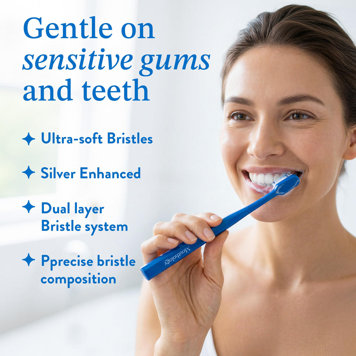 Mouthology Nano Silver Ultra Soft Toothbrush Adults - Manual Extra Tooth Brush Sensitive Gums Teeth - White Handle Bristles