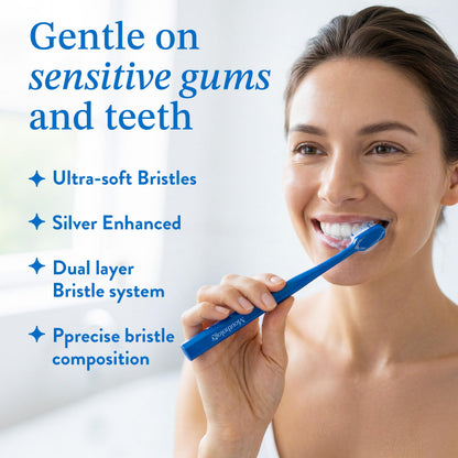 Mouthology Nano Silver Ultra Soft Toothbrush Adults - Manual Extra Tooth Brush Sensitive Gums Teeth - White Handle Bristles