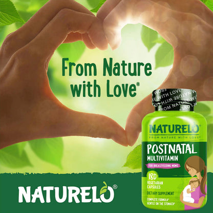 NATURELO Postnatal Multivitamin - Supplement for Breastfeeding Women - Plant-Based Vitamin D, Folate, Gentle Iron - for Nursing Mother, Baby - Post Natal Lactation Support 180 Capsules