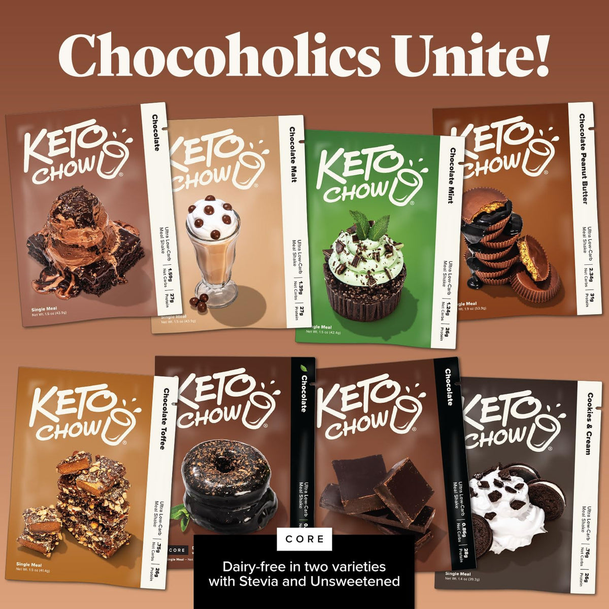 Keto Chow Chocolate Mint | Keto Meal Replacement Shake | Nutritionally Complete | Low Carb | Delicious Easy Meal Substitute | You Choose The Fat | 21 Meal Bulk Pack