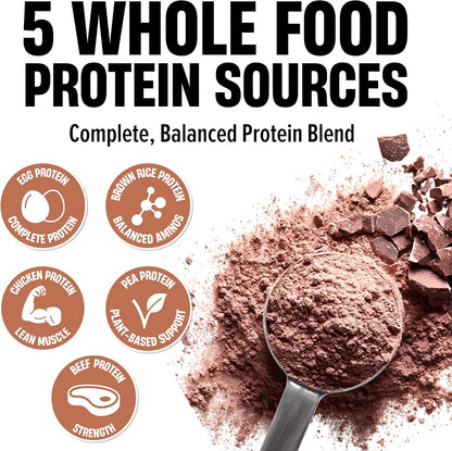 Whole Food Protein Powder - 25g Protein per Scoop, Lactose Free Protein with Beef Isolate, Collagen, Pea, Brown Rice, Chicken & Egg Protein, 0G Sugar, Keto Friendly, Chocolate Ice Cream 25 Serv