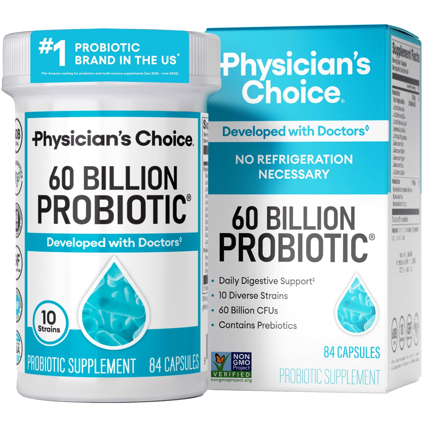 Physician's CHOICE Probiotics 60 Billion CFU - 10 Strains + Organic Prebiotics - Immune, Digestive & Gut Health - Supports Occasional Constipation, Diarrhea, Gas & Bloating - for Women & Men - 30ct