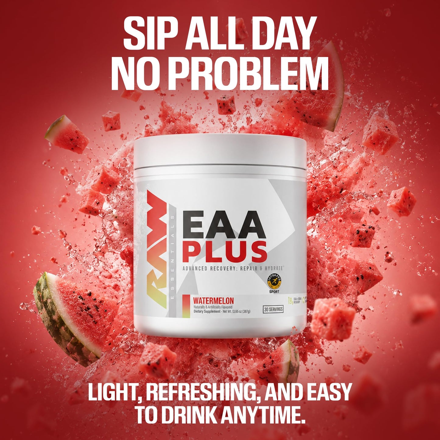 RAW EAA Plus, Amino Acids Powder, Watermelon Grape (30 Servings) - Pre Workout Amino Energy Powder for Advanced Endurance, Recovery & Lean Muscle Growth - BCAA Amino Acids Supplement for Men & Women