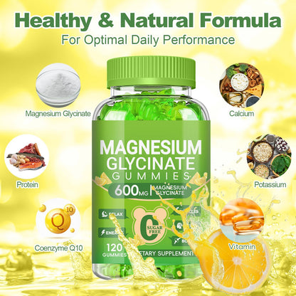 Magnesium Glycinate Gummies 600mg, Sugar Free Magnesium Gummies for Adults