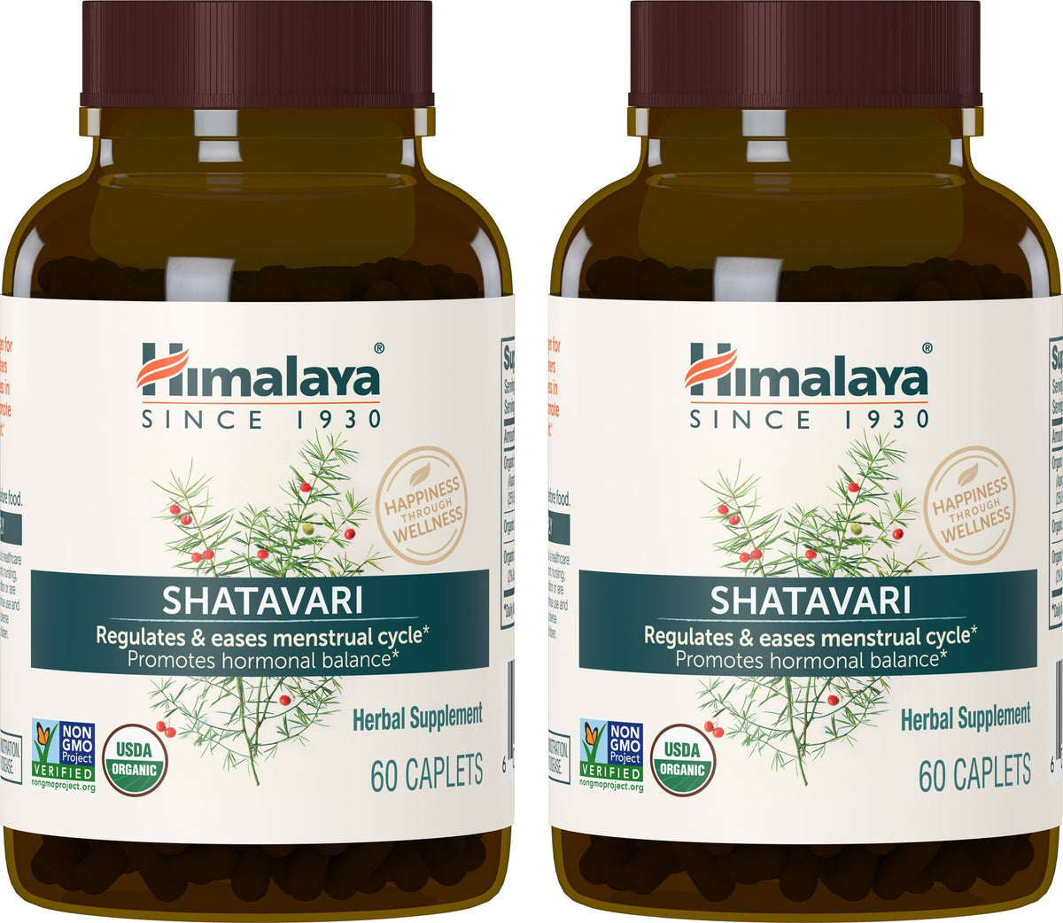 Himalaya USDA Organic Shatavari Capsules - Shatavari Capsules for Women, Promotes Hormone Balance and Menstrual Cramp Relief - Vegan, Gluten Free, 1300 mg, 60 Caplets