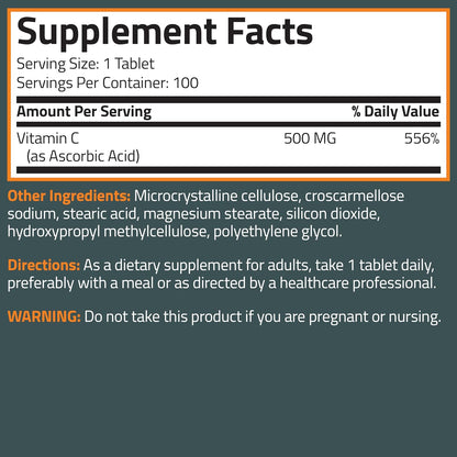 Bronson Vitamin C 500 mg Immune & Antioxidant Support, Non-GMO, 250 Tablets | Daily Vitamin C Replenishment, Vegetarian Formula, Gluten-Free & Soy-Free