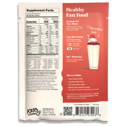 Keto Chow Chocolate CORE with Stevia Meal Replacement Shake Powder, 1 Meal