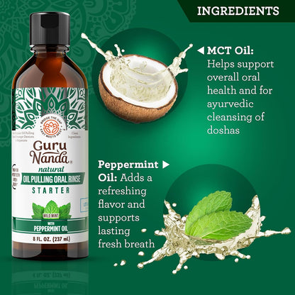 GuruNanda Starter Coconut Oil Pulling Mouthwash with Peppermint Oil, 8oz