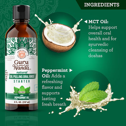 GuruNanda Starter Coconut Oil Pulling Mouthwash with Peppermint Oil, 8oz