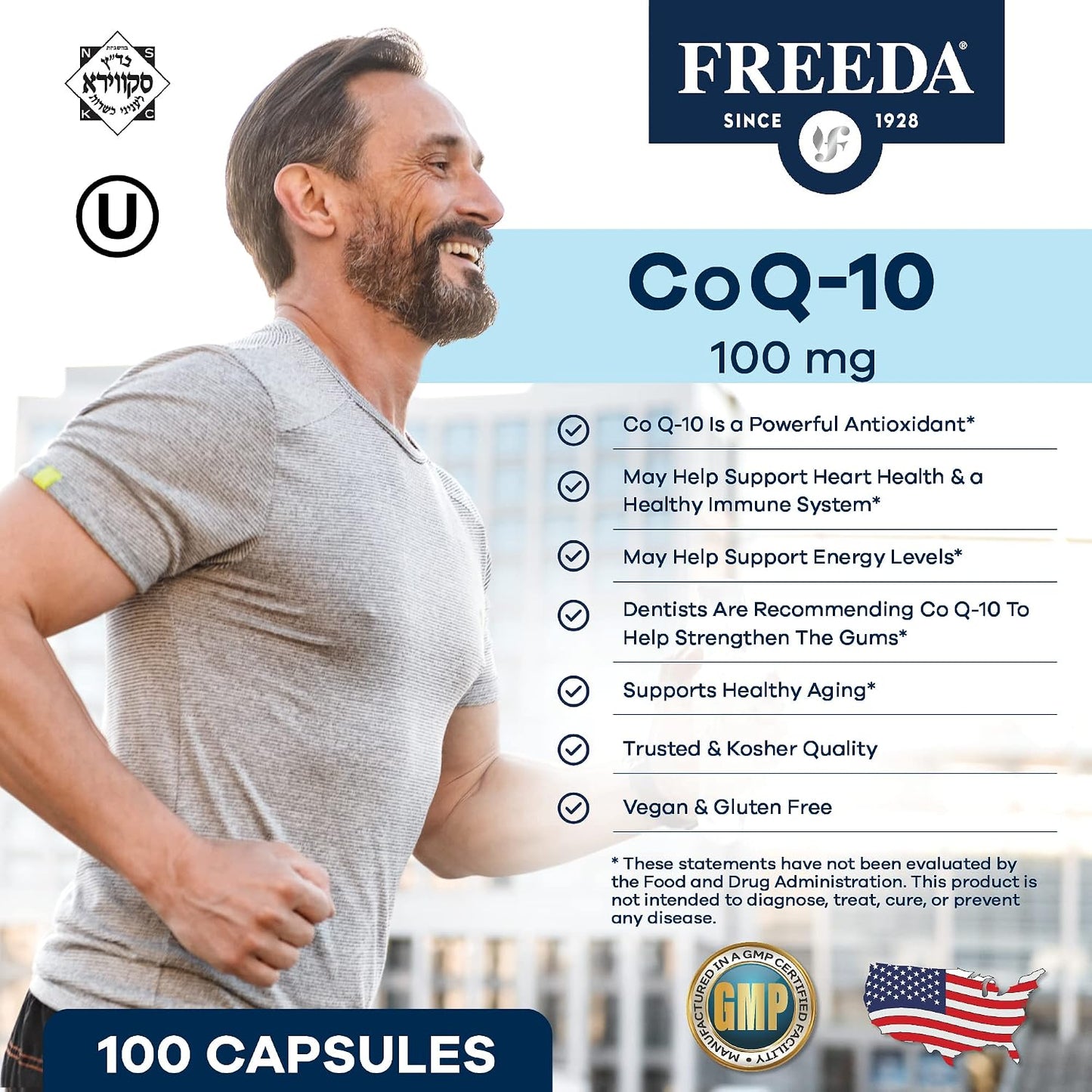 FREEDA CoQ10 100mg - Kosher Coenzyme Q10 Dietary Supplement for Cardiovascular Heart Health, Blood Pressure Support, Oral Gum Health, and Healthy Aging - Pure CoQ10 Capsules, 100 Count | Supports Oral Gum Health, Immune Support, & Healthy Aging – Pure Ant